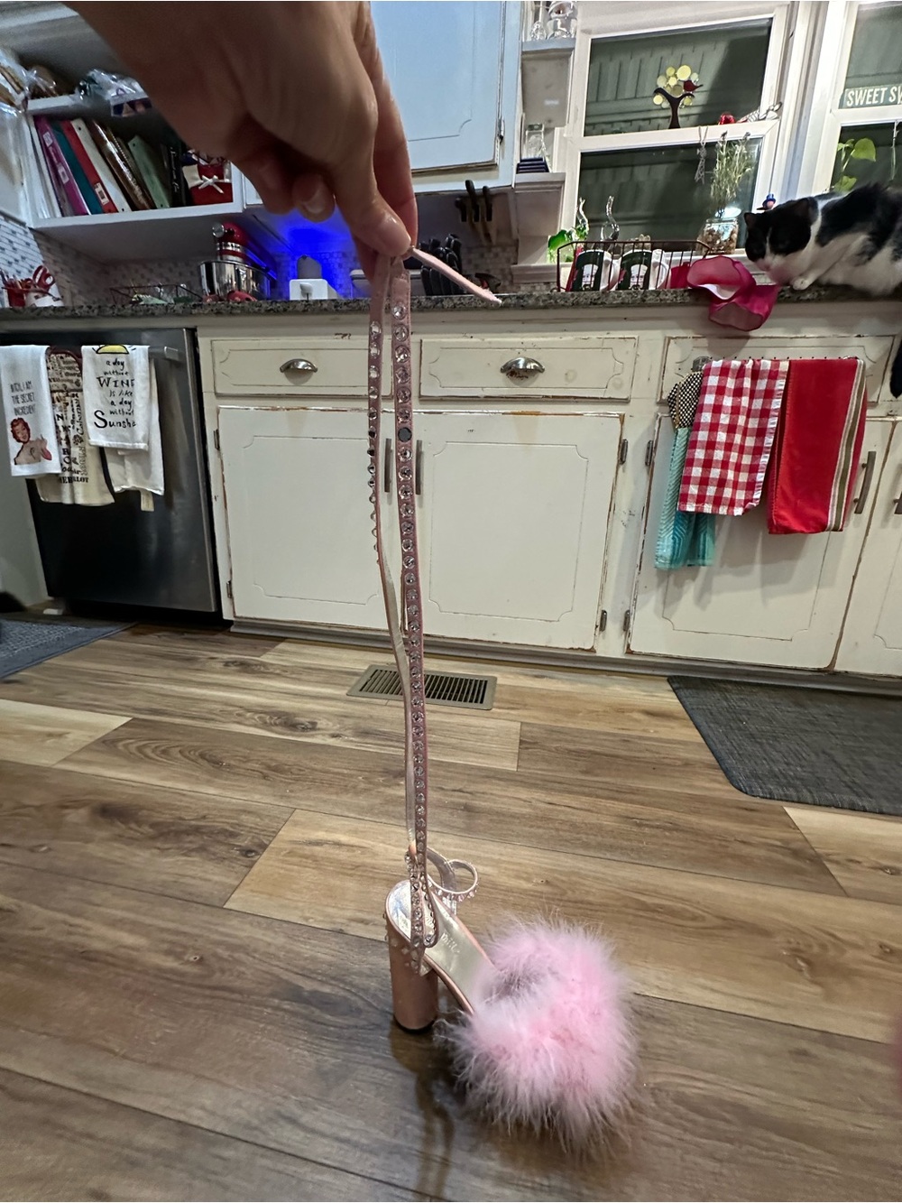 Dolls Kill Blush Pink Feathered Crystal Block Heel Sandals - Picture 9 of 9